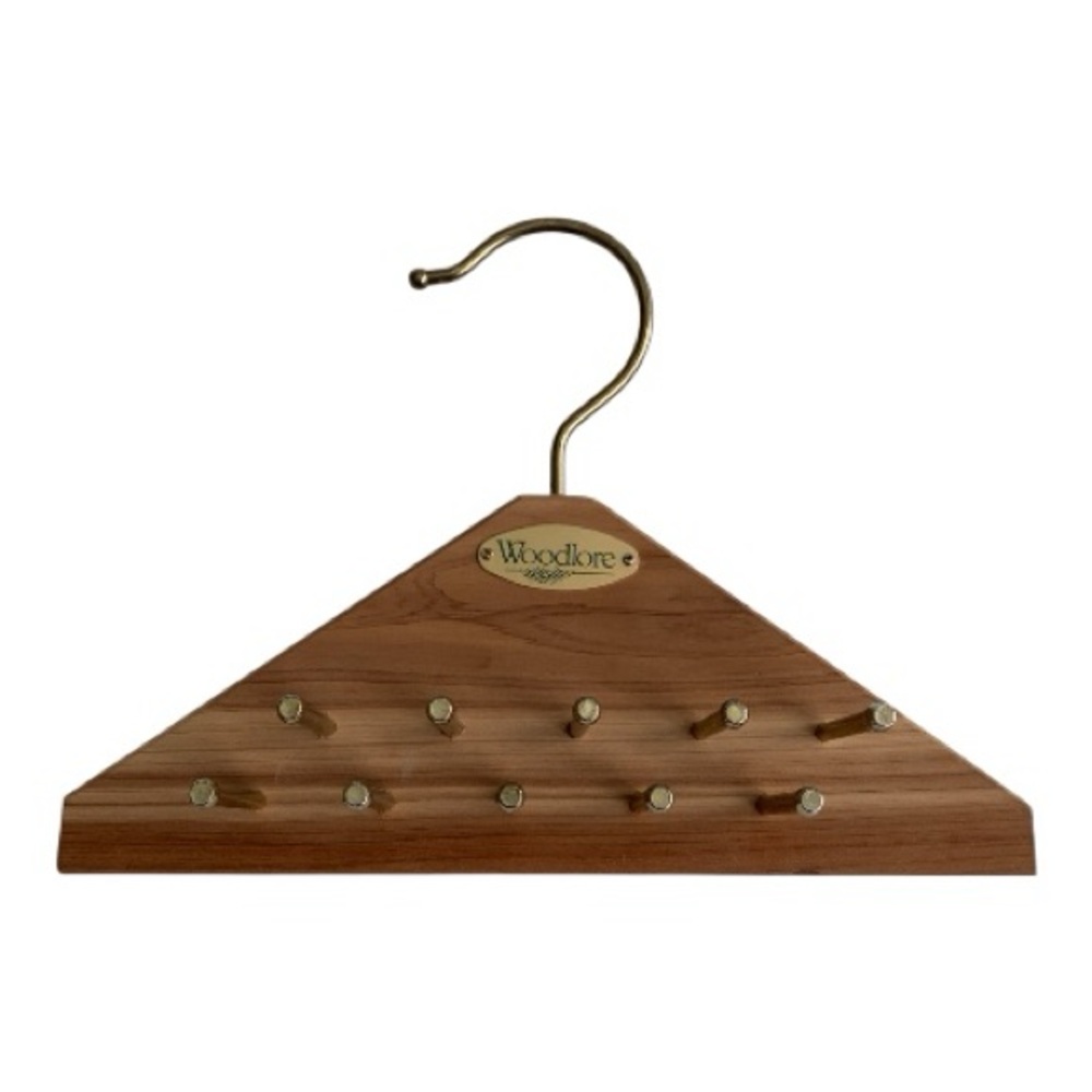 WOODLORE Wooden Cedar Tie and Belt Hanger Closet Organizer Brass Hooks and Pegs